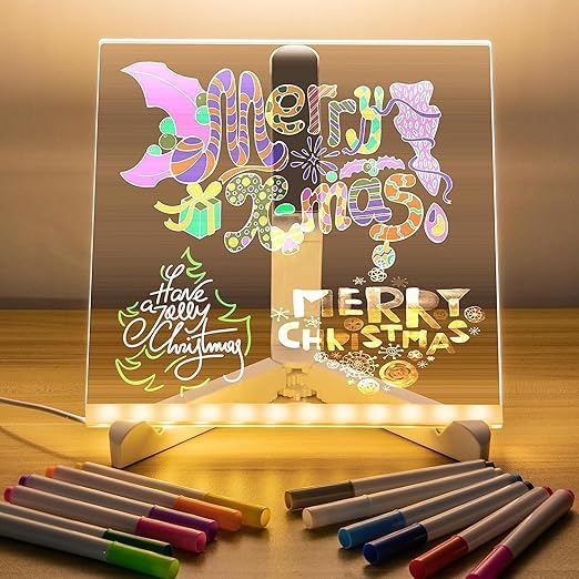 LED Acrylic Writing Board with Light & 7 Pens | 15x15 cm DIY 3D Rewritable Message Pad