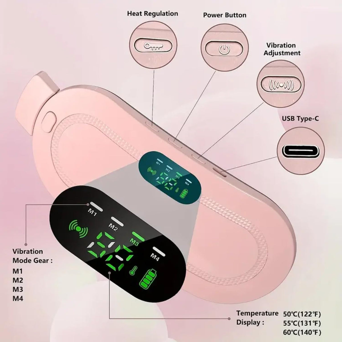 Portable Electric Heating Belt for Menstrual Cramps, Pink