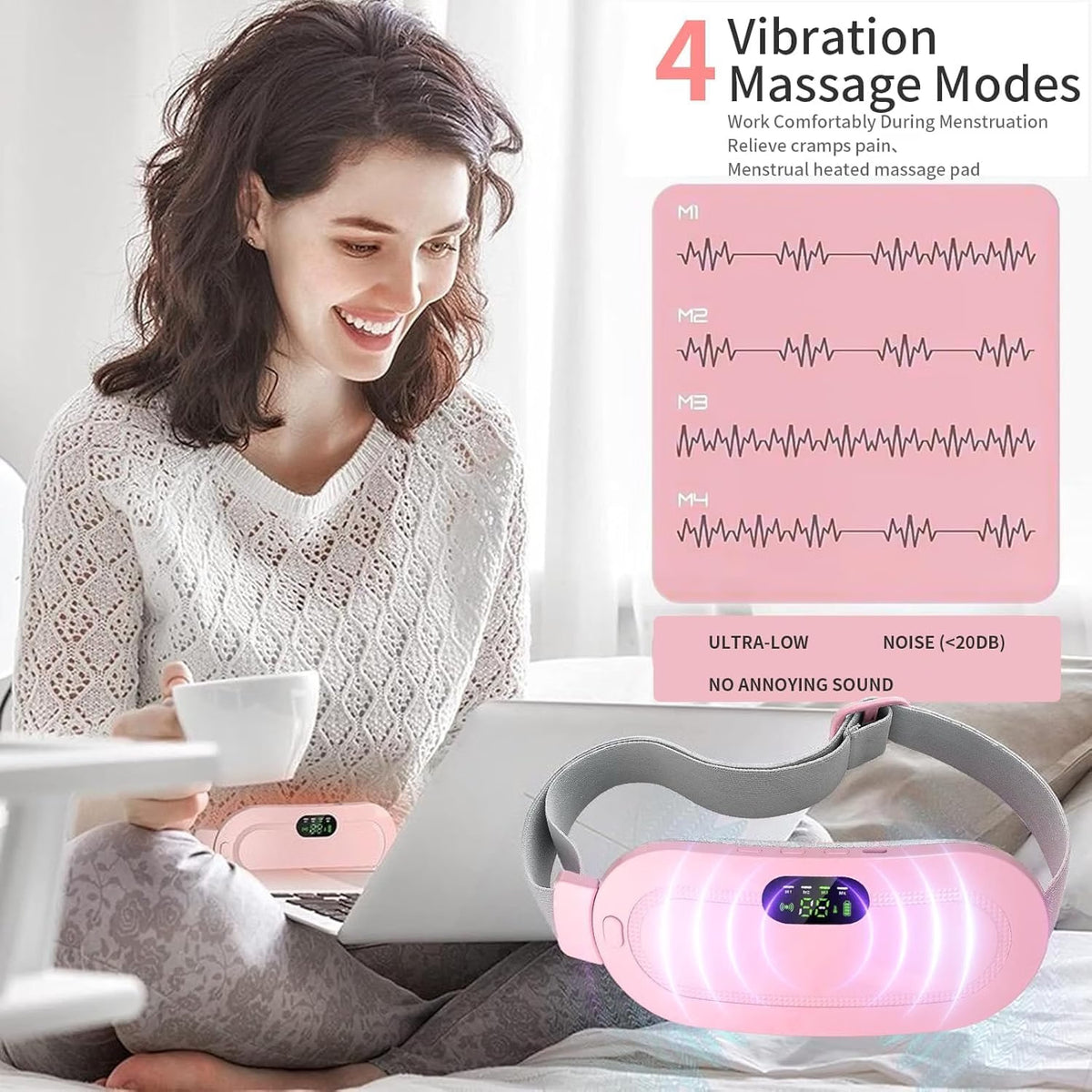 Portable Electric Heating Belt for Menstrual Cramps, Pink