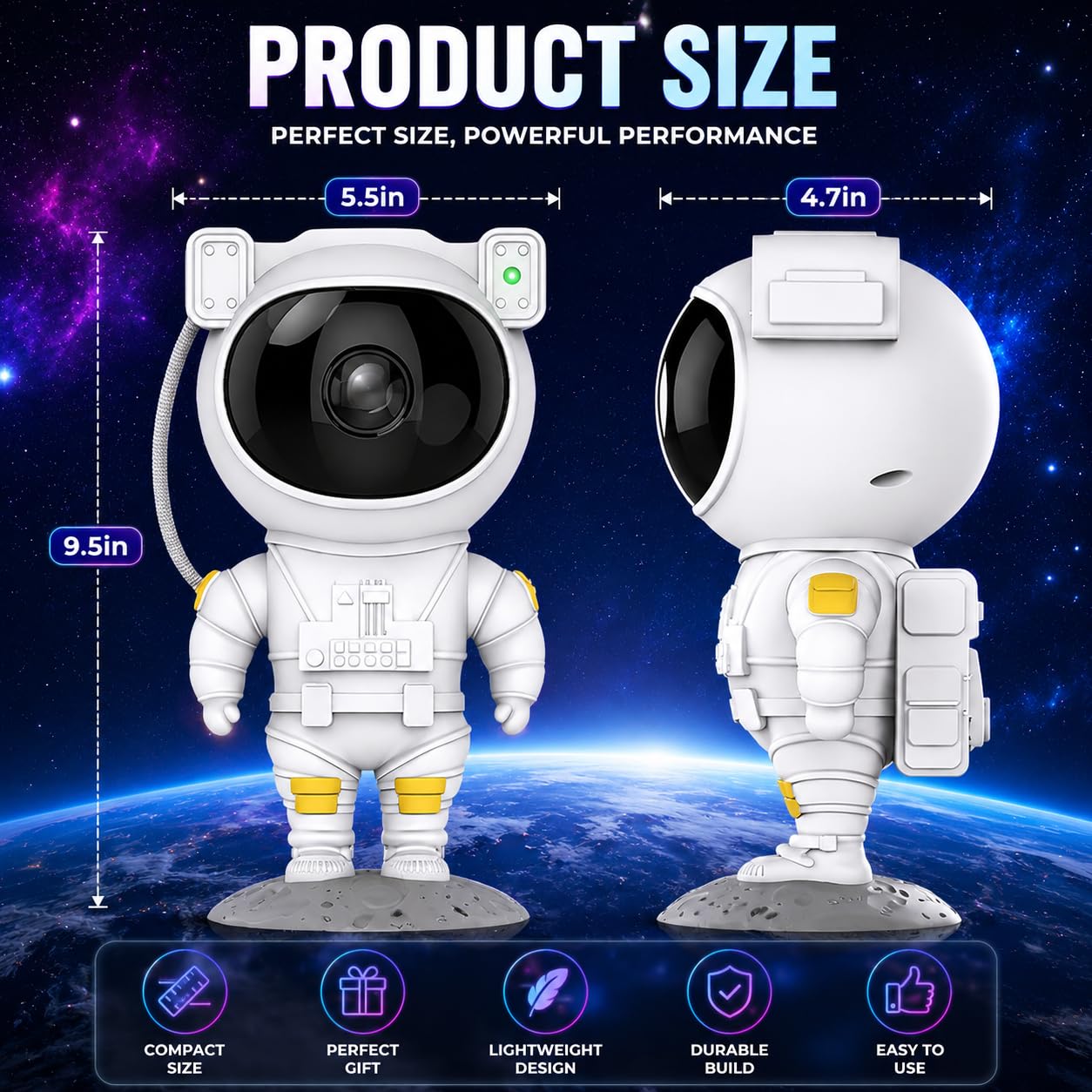 Astronaut Galaxy Projector Night Light – 360° Rotating Nebula Star Projector with Remote Control, Timer & Adjustable Head