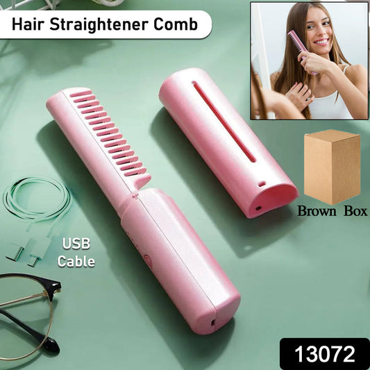 Rechargeable Mini Hair Straightener Travel Portable Usb Charging Cordless Hair Straightener Bursh Three Temperature Adjustments Flat Iron Comb (1 Pc)
