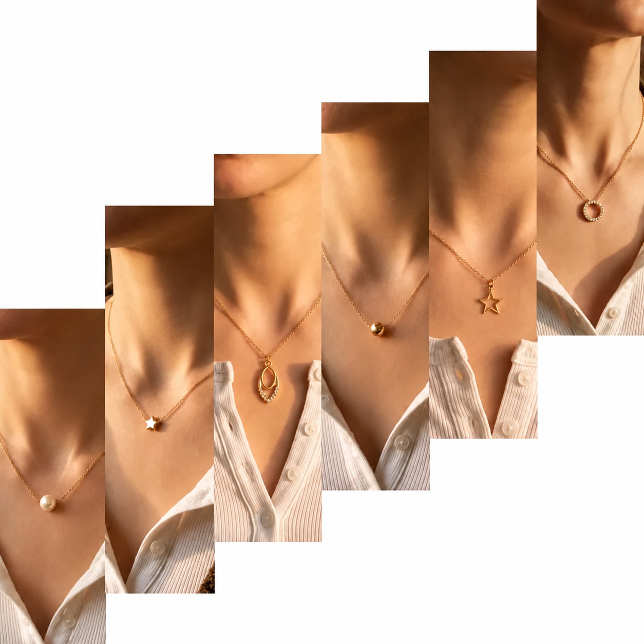 Shimmering Pack of 6 Gold Plated Necklaces for Girls & Women -6 pieces